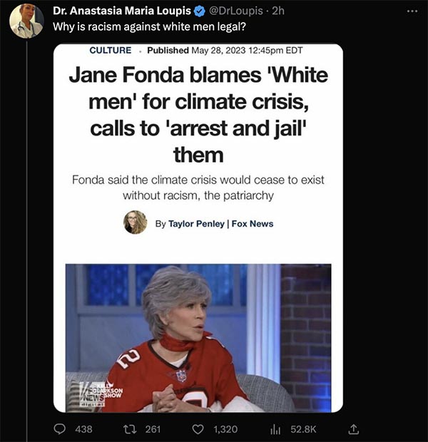 Jane Fonda calls to arrest and jail White men