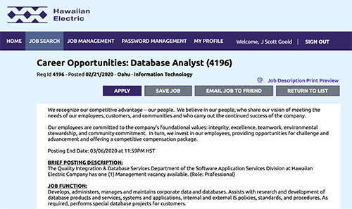 Database Analyst Position