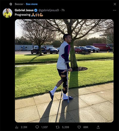 Gabriel Jesus recovering from World Cup injury